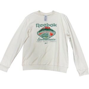 New Reebok Sport Classics Sweatshirt Womens SzM White Tennis Graphic Pullover
